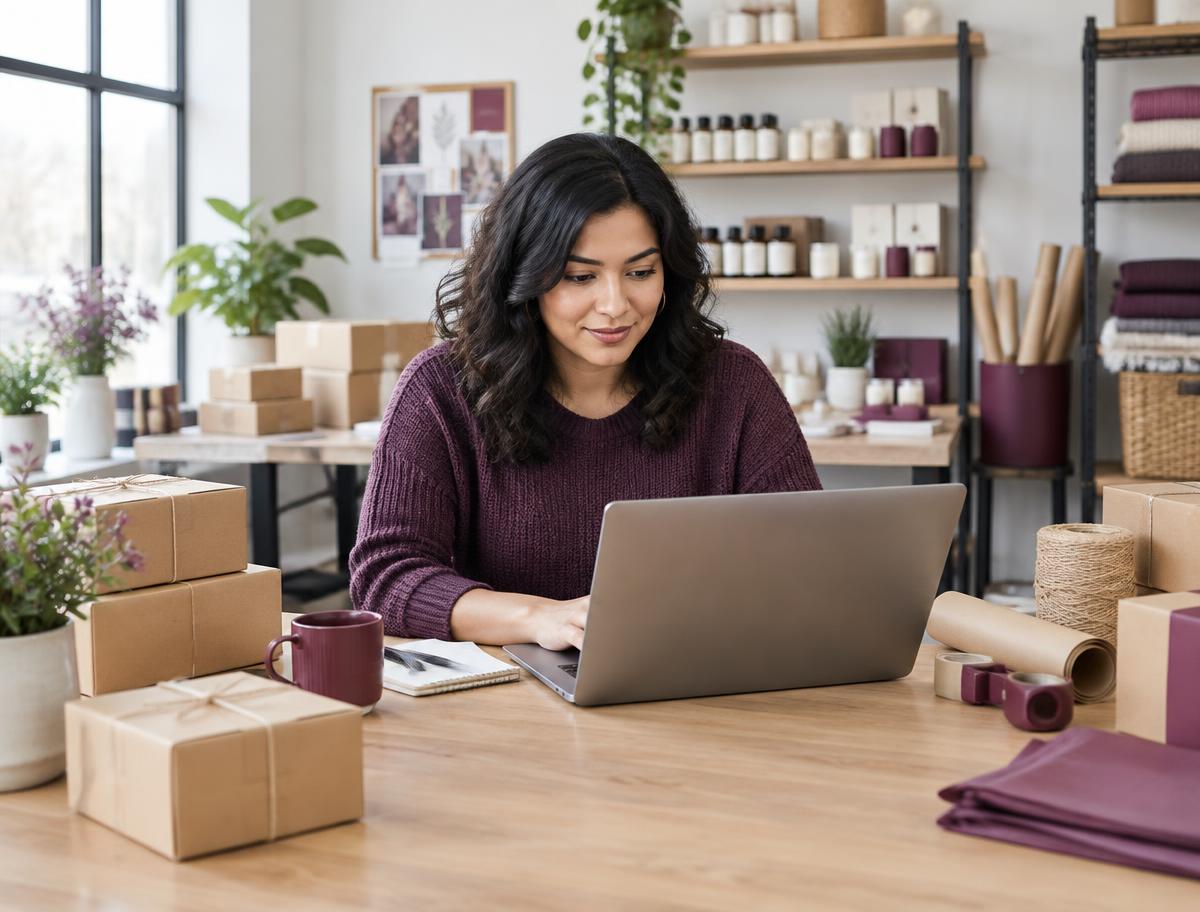 E-commerce business owner working among products and parcels